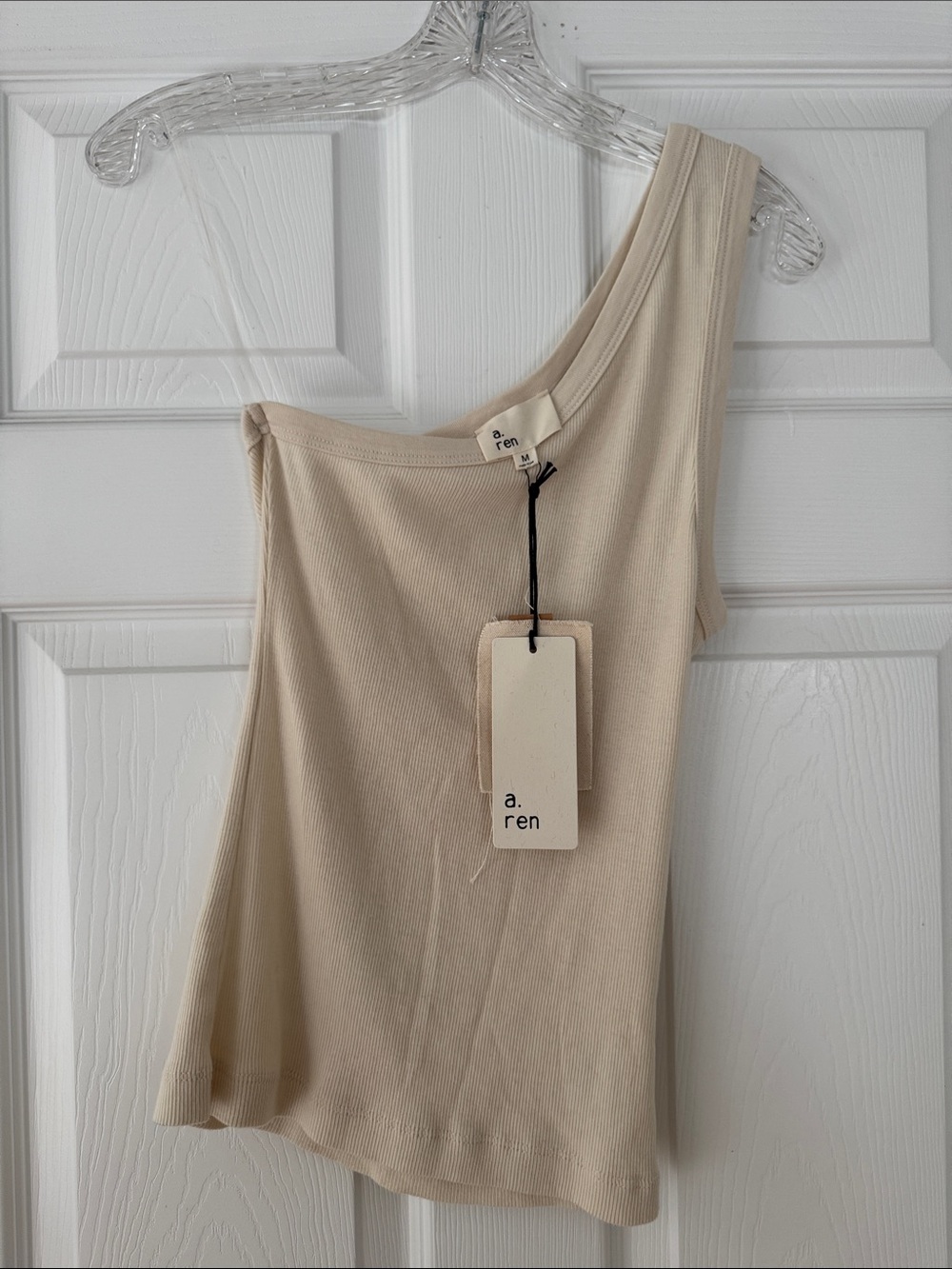 a.ren One-Shoulder Eve Cream ribbed Tank size medium nwt